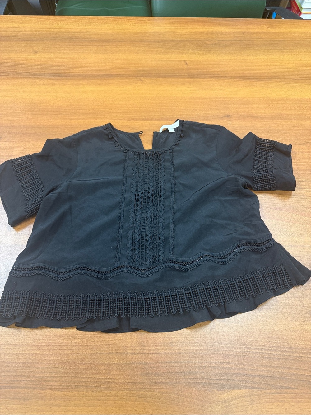 Jonathan Simkhai Black Crochet-Trim Boxy Short Sleeve Top